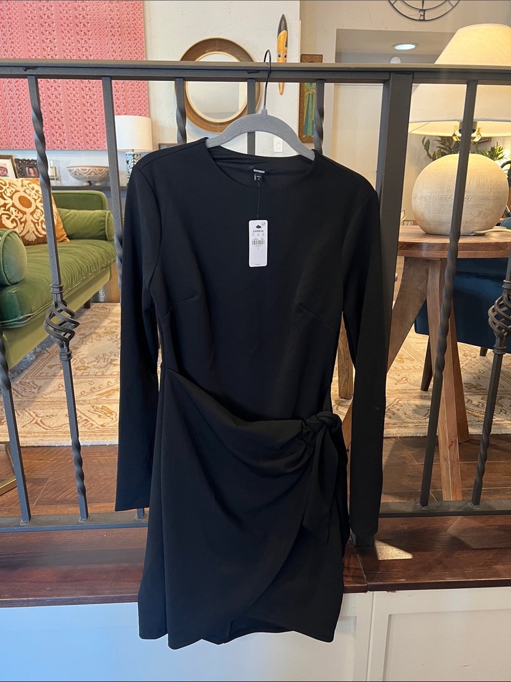 Express Black Long-Sleeve Side-Tie Dress